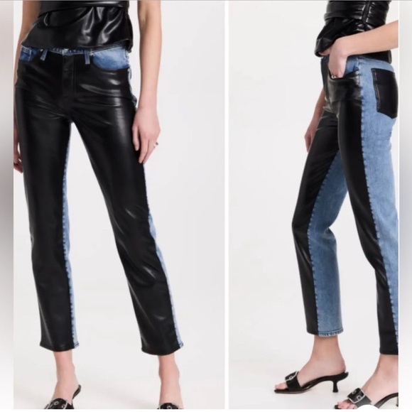 Jonathan Simkhai Denim - Jonathan Simkhai River High Rise Straight Jeans Vegan Leather Combo Size 27